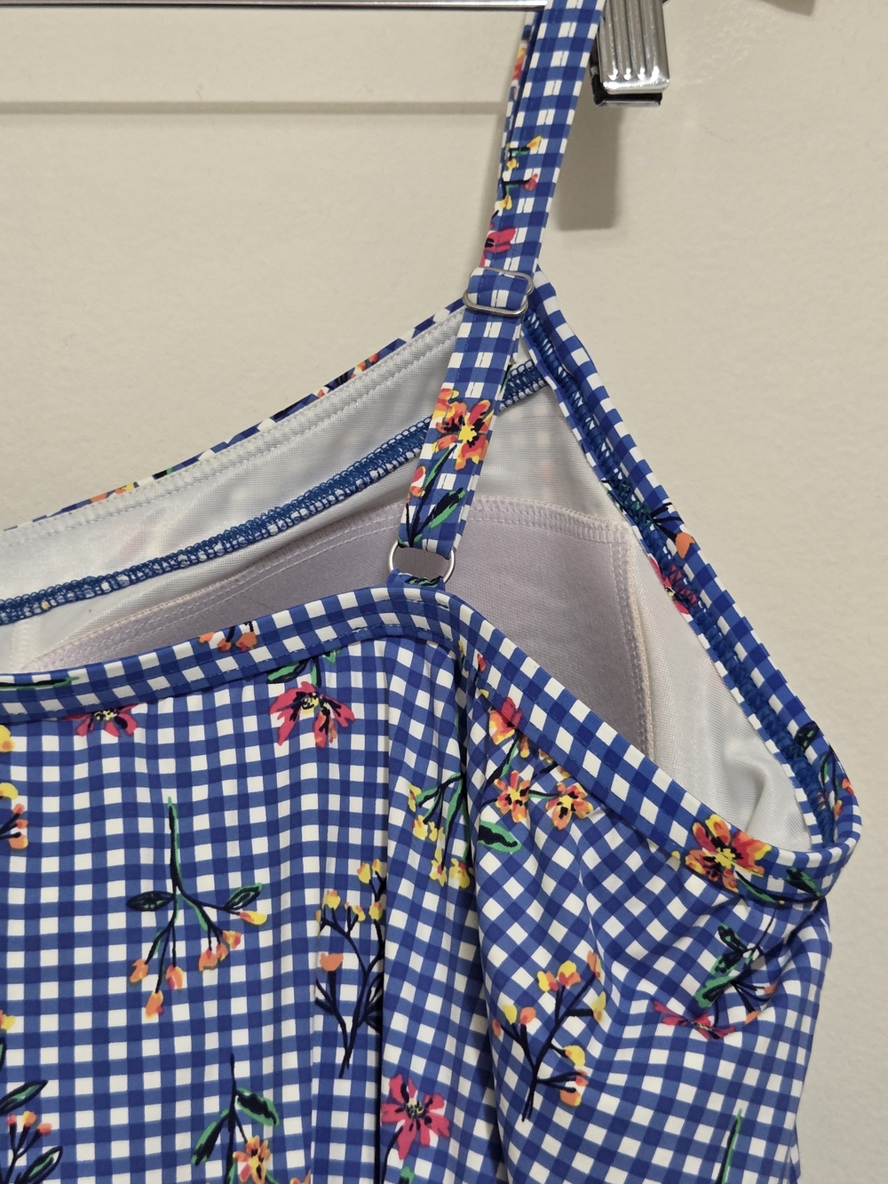 Lands' End Blouson Tankini -  Electric Blue Botanical Check - Picture 11 of 16